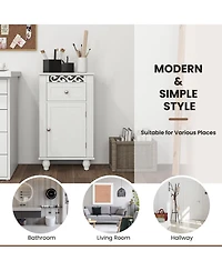 Bathroom Floor Cabinet Side Storage Organizer with 1 Drawer & Adjustable Shelf