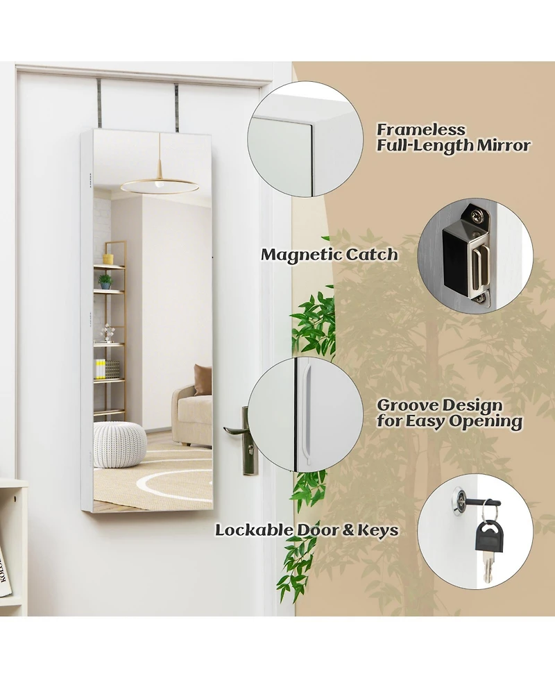 Gouun Wall Mounted Jewelry Cabinet with Full-Length Mirror