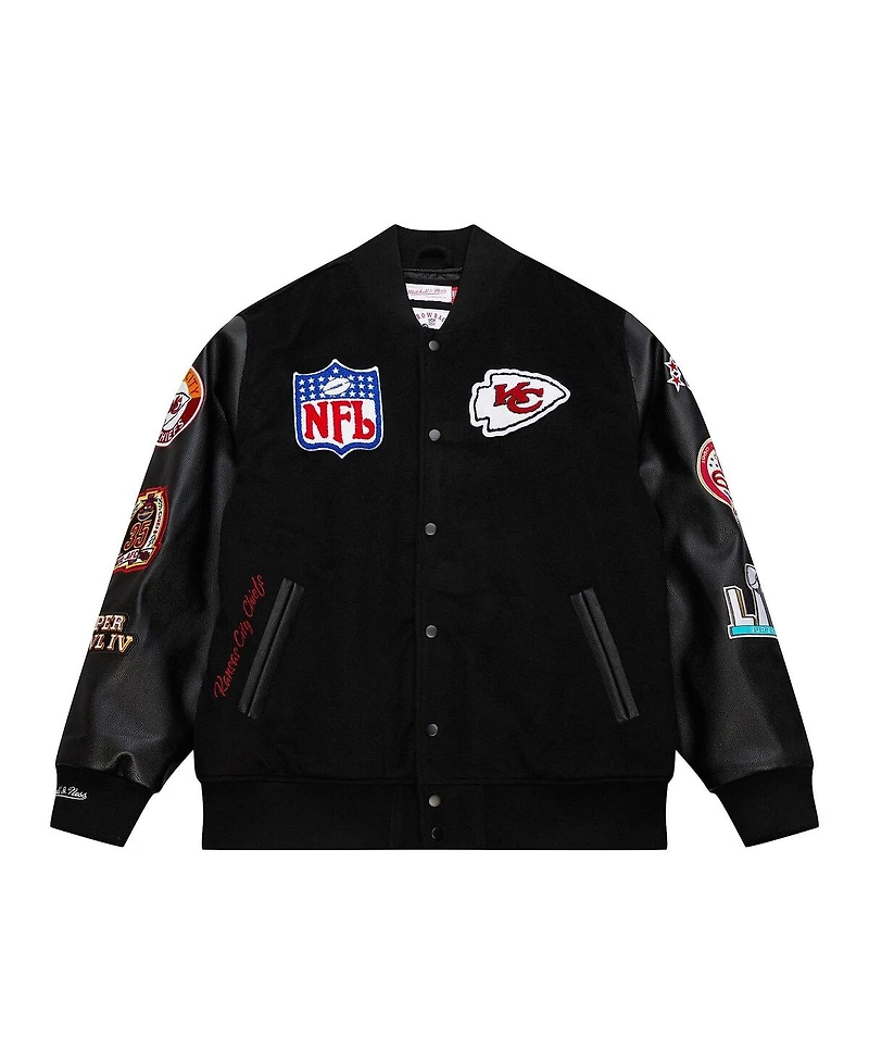 Mitchell & Ness Men's Black Kansas City Chiefs Blackout Collection Vintage Logo Full-Snap Varsity Jacket