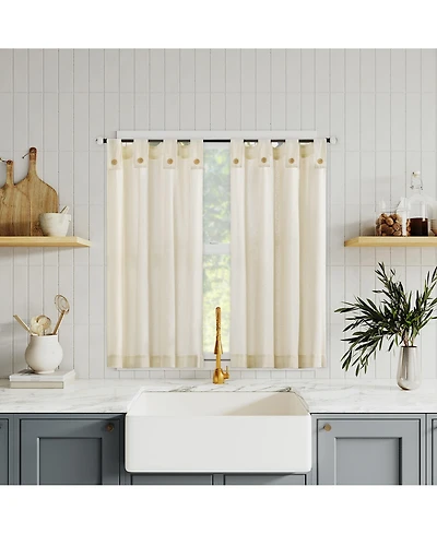 Cotton Blend Button Tab Top Cafe Curtain Pair