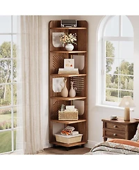 Tribesigns 6-Tier Corner Shelf Stand, 71-Inch Rustic Tall Corner Bookshelf, Narrow Corner Bookcase, Corner Plant Stand Display Shelf Organizer