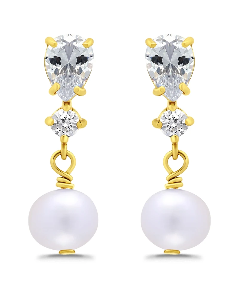 Macy's Freshwater Cultured Pearl Drop Cubic Zirconia Post Earrings