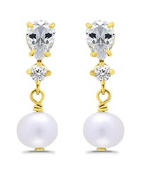 Macy's Freshwater Cultured Pearl Drop Cubic Zirconia Post Earrings