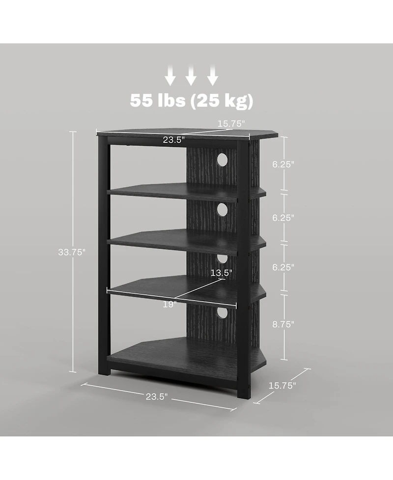 Homcom Tv Stand with Lights, 5-Tier Storage Shelves and Steel Frame