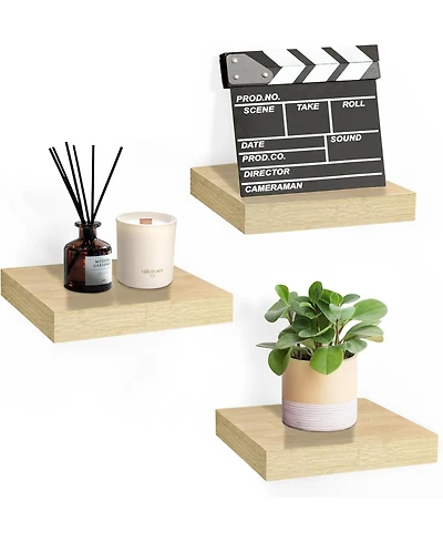 Set of 3 (9") Sorbus Square Floating Shelves with Invisible Mounting Brackets for Living Room Decor, Bedroom, Bathroom Decor, Home & Kitchen (Map
