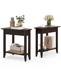 Gouun 2-Tier Wedge Narrow End Table with Storage Shelf and Solid Wood Legs