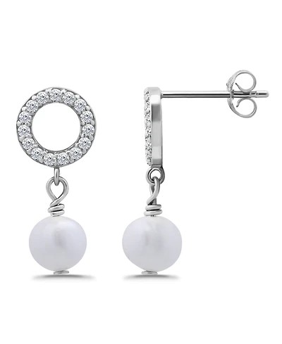Macy's Freshwater Cultured Pearl Drop Cubic Zirconia Open Circle Post Earrings