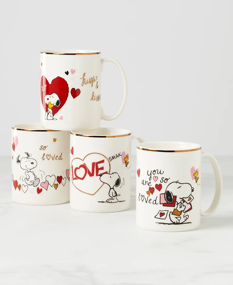 Lenox Snoopy Valentine's Assorted Day Mugs, Set of 4
