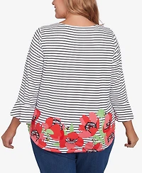 Ruby Rd. Plus Size Poppy Embroidered Stripe Knit Top