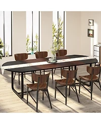 Tribesigns 70.86" Modern Oval Dining Table with Walnut and Black Finish Splicing Board, Curved Kitchen Tables for 6-8, Large Dining Room Table with St