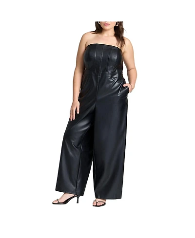 Eloquii Women's Strapless Faux Leather Jumpsuit