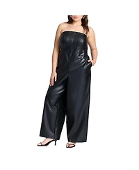 Eloquii Women's Strapless Faux Leather Jumpsuit