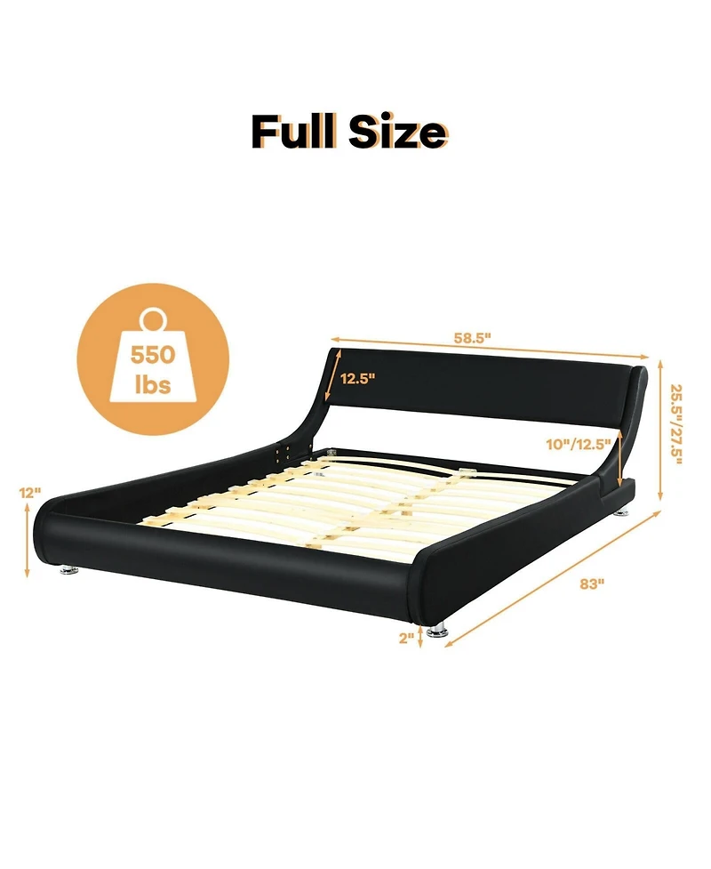 Gouun Full Size Faux Leather Upholstered Platform Bed Adjustable Headboard