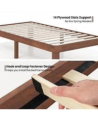 Gouun 14 Inch Twin Size Rubber Wood Platform Bed Frame with Wood Slat Support