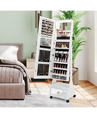Gouun 47 Inch Lockable Jewelry Cabinet Armoire with 3-Color Led Lights