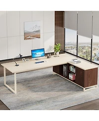 Tribesigns 70.8" Executive Desk with 55" File Cabinet, Modern L Shaped Computer Storage Shelves and Large f