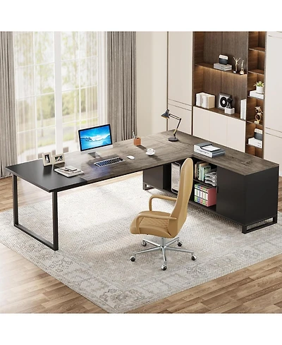 Tribesigns 70.8" Executive Desk with 55" File Cabinet, Modern L Shaped Computer Storage Shelves and Large f