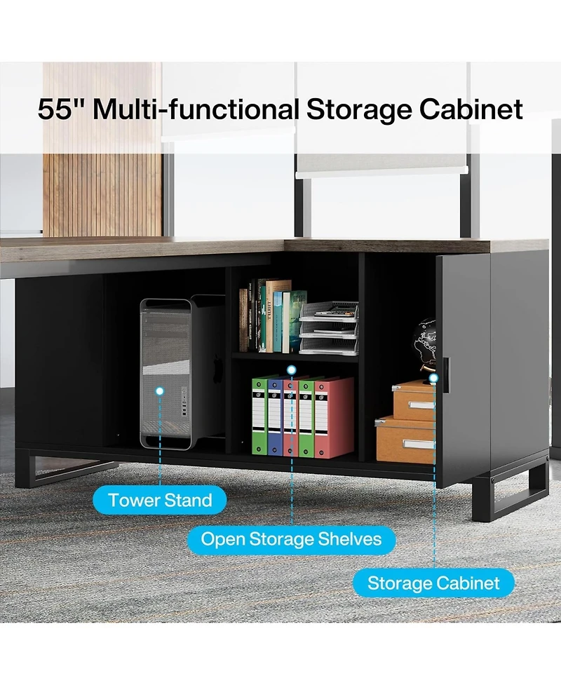 Tribesigns 70.8" Executive Desk with 55" File Cabinet, Modern L Shaped Computer Storage Shelves and Large f