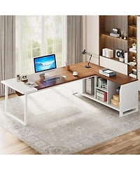 Tribesigns 70.8" Executive Desk with 55" File Cabinet, Modern L Shaped Computer Storage Shelves and Large f