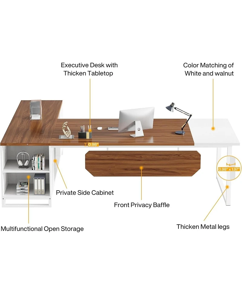 Tribesigns 70.8" Executive Desk with 55" File Cabinet, Modern L Shaped Computer Storage Shelves and Large f