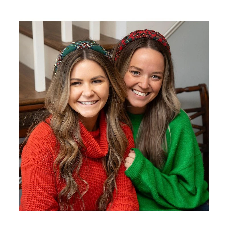 Blushing Braid Headband - Red + Green Plaid