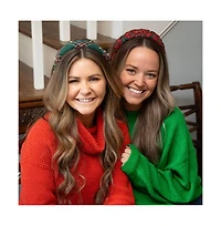 Blushing Braid Headband - Red + Green Plaid