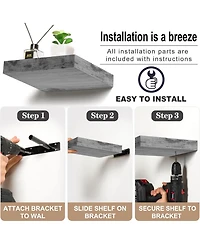 Set of 3 (9") Sorbus Square Floating Shelf with Invisible Mounting Brackets for Living Room Decor, Bedroom, Bathroom Decor, Kitchen (Rustic Gray