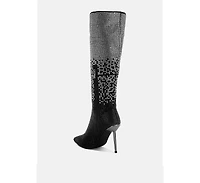 Orymple Shiny Rhinestone Studded Calf Boots