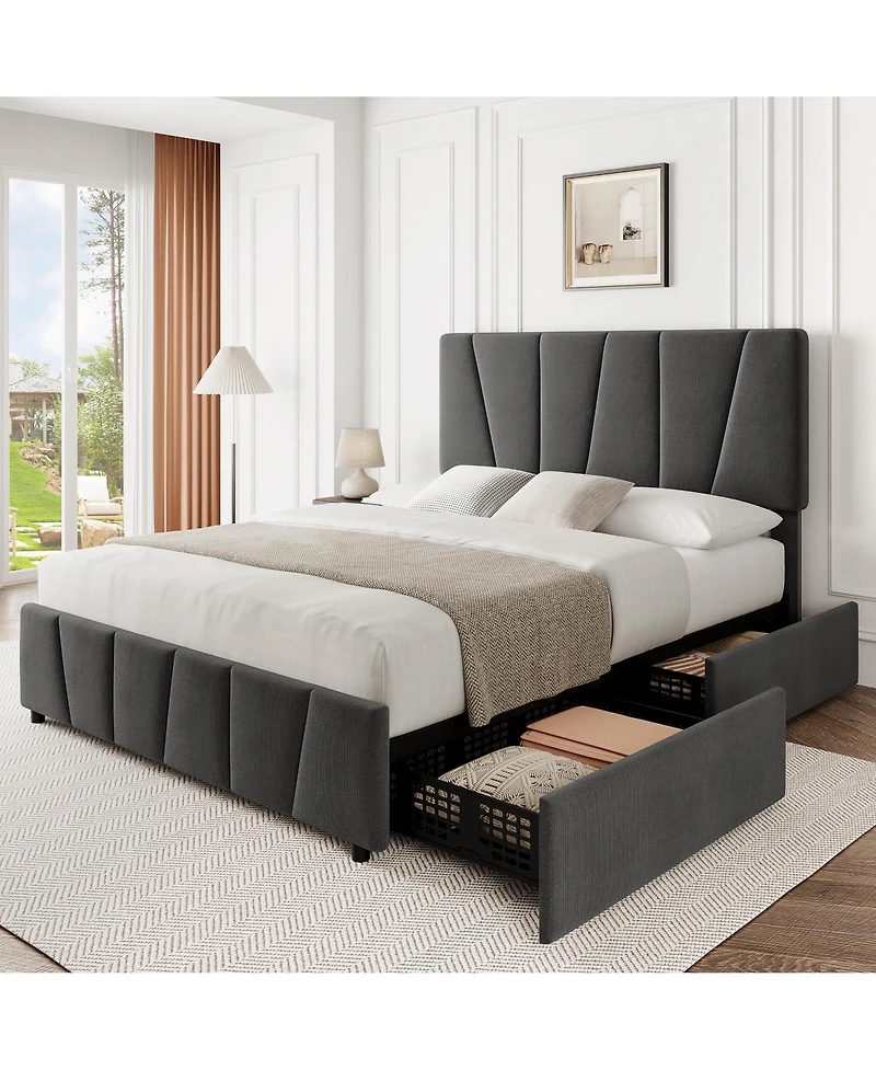 gaomon Full Size Bed Frame with Adjustable Headboard and 4 Storage Drawers