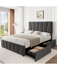 gaomon Full Size Bed Frame with Adjustable Headboard and 4 Storage Drawers