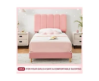 gaomon Pink Twin Bed Frame, Velvet Upholstered Platform Bed Frame with Headboard, Strong Wooden Slats, Noise-Free,No Box Spring Needed