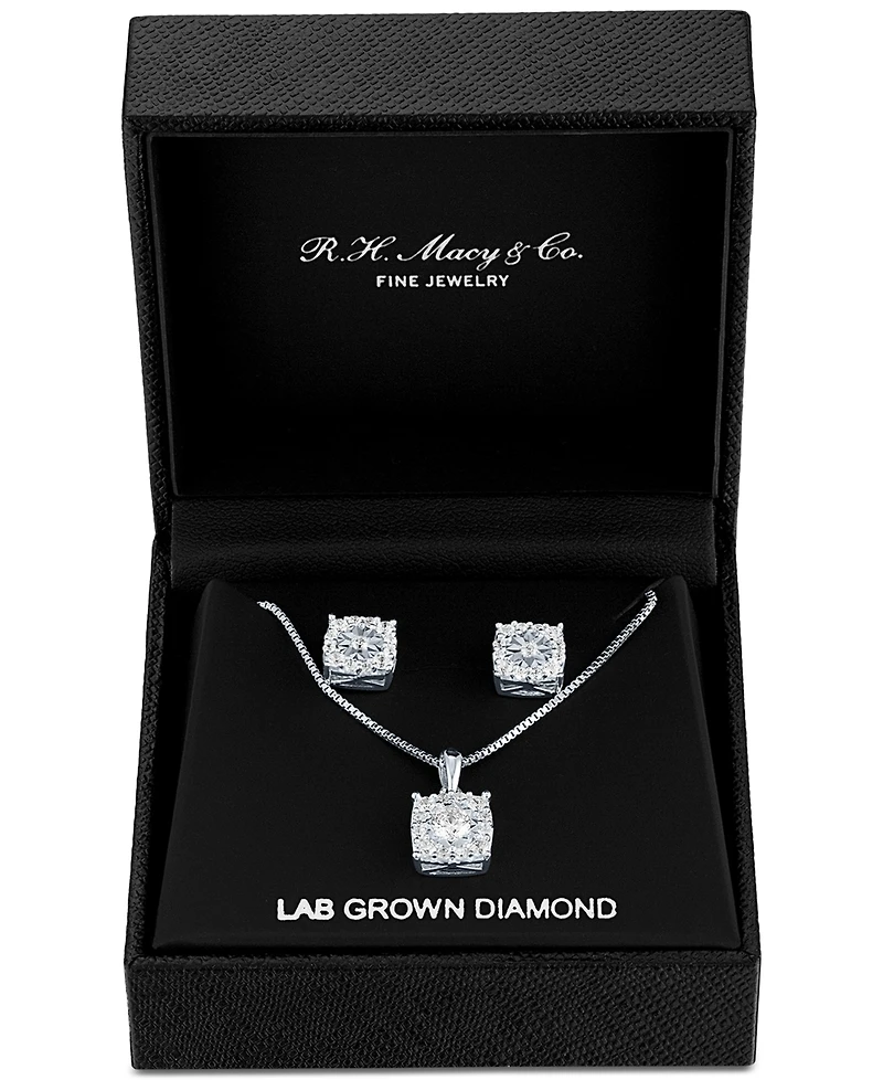 Forever Grown Diamonds 2-Pc. Set Lab Grown Diamond Pendant Necklace & Matching Stud Earrings (1 ct. t.w.) in Sterling Silver