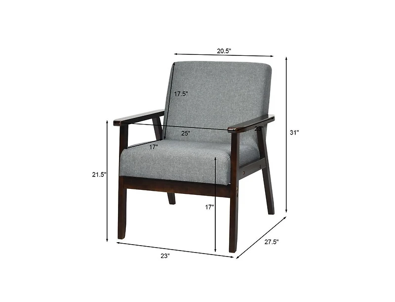 Slickblue Retro Modern Classic Linen Wide Accent Chair with Espresso Wood Frame
