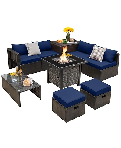 Outdoor 9 Pieces Patio Furniture Set with 50 000 Btu Propane Fire Pit Table