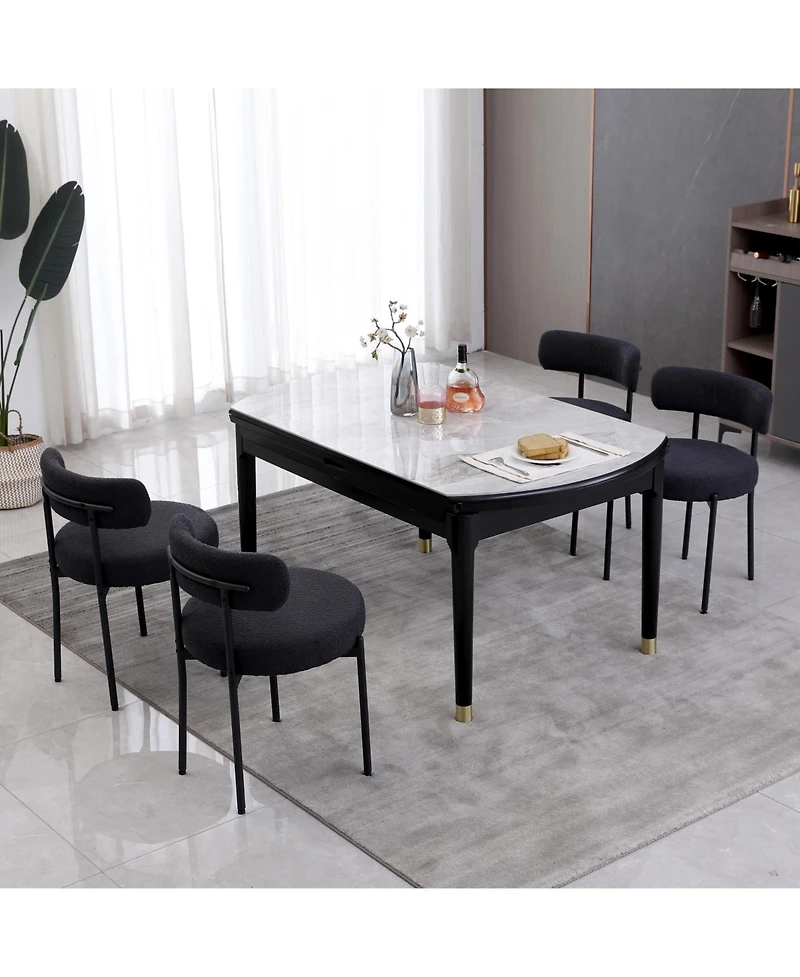Dyhome Boucle Dining Chairs Set of 4, Upholstered Kitchen Room Chairs, Side with Thick Cushions and Metal Legs