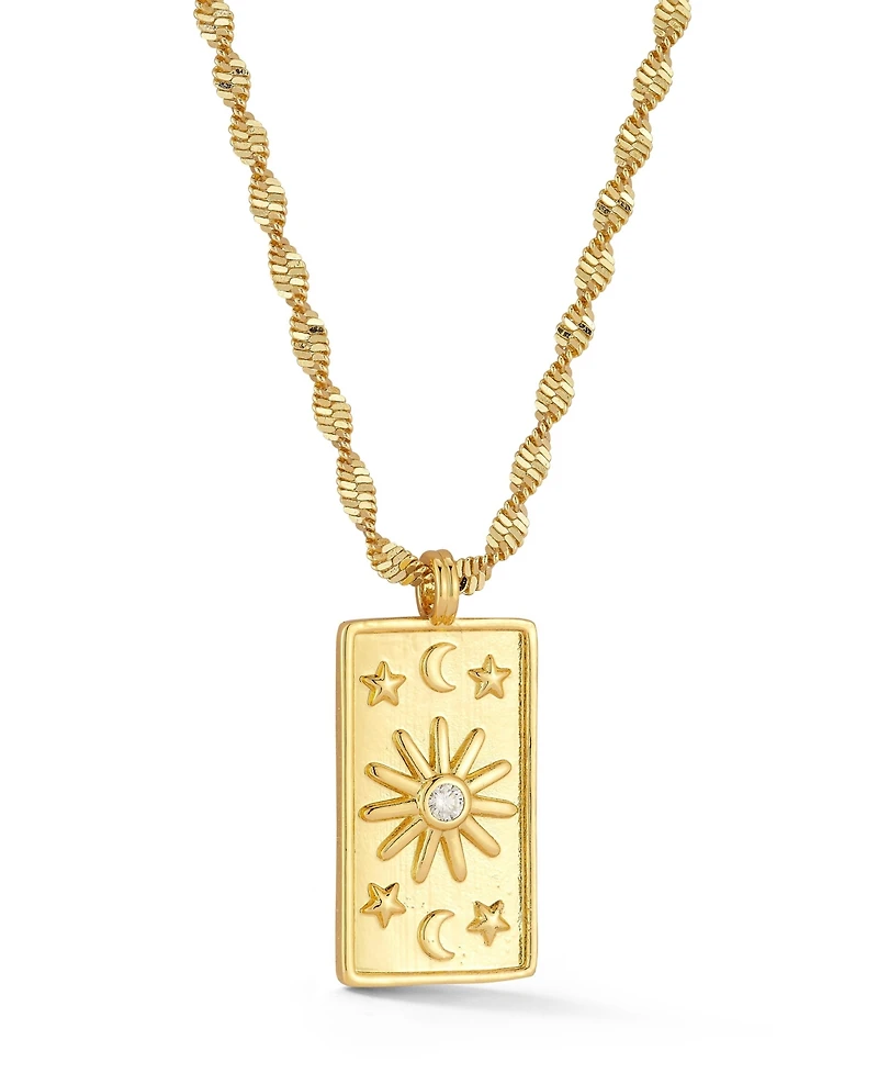 Rachel Zoe Gold Plated Cz Celestial Tag Pendant Necklace