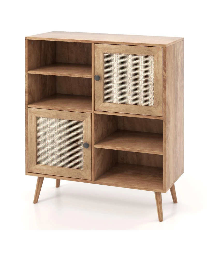 Gouun Rattan Buffet Cabinet with 2 Doors and 2 Cubbies