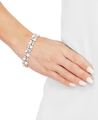 Arabella Cultured Freshwater Pearl (5 - 6-1/2mm) & Cubic Zirconia Statement Bracelet in Sterling Silver