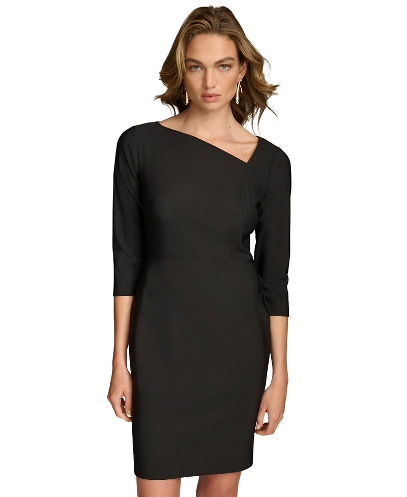 Donna Karan New York Women's Asymmetric-Neck Elbow-Sleeve Dress