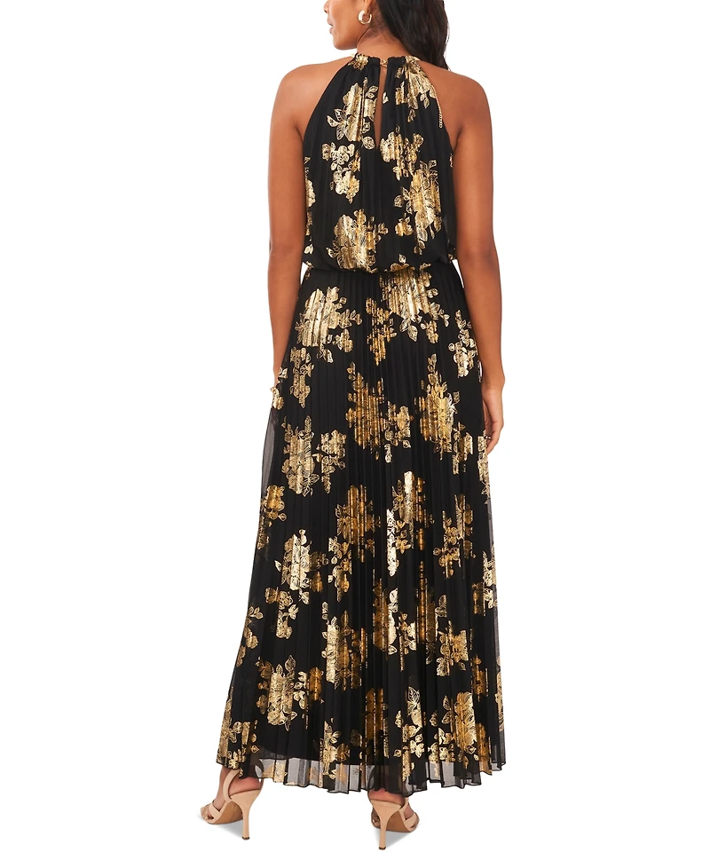 Msk Petite Pleated Gold-Print Gown
