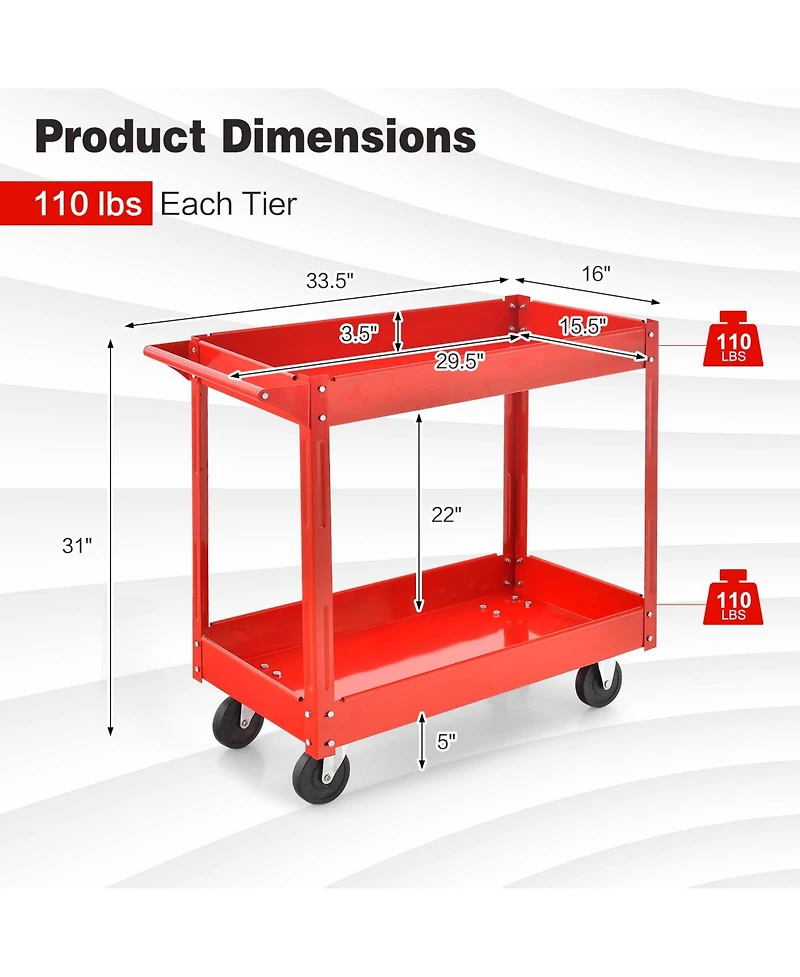 Gouun 2-Tier Utility Cart with Handle and Heavy-Duty Metal Frame