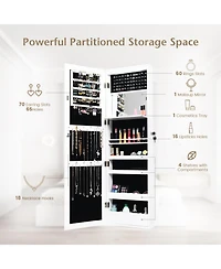 Lockable Wall Door Mounted Mirror Jewelry Cabinet with Led Lights