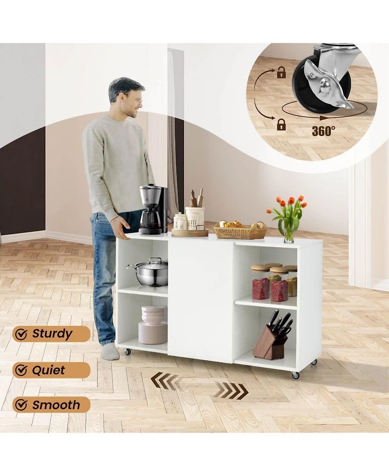 Gouun Wood Storage Cabinet with Wheels and 6 Compartments