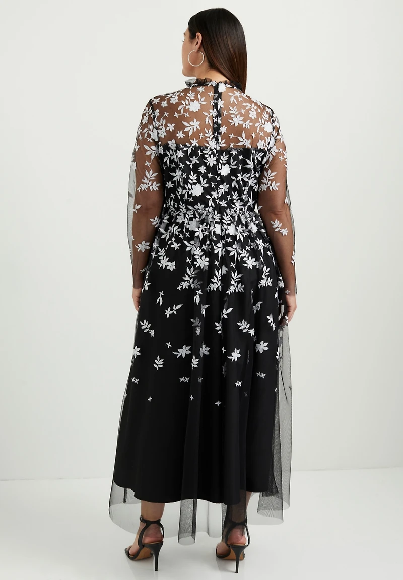 June + Vie Women's Mesh-Overlay Maxi Dress