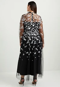 June + Vie Women's Mesh-Overlay Maxi Dress