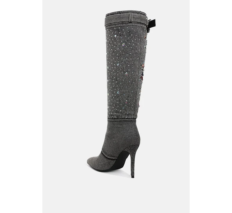 Cornik Multi Color Stones Denim Boots