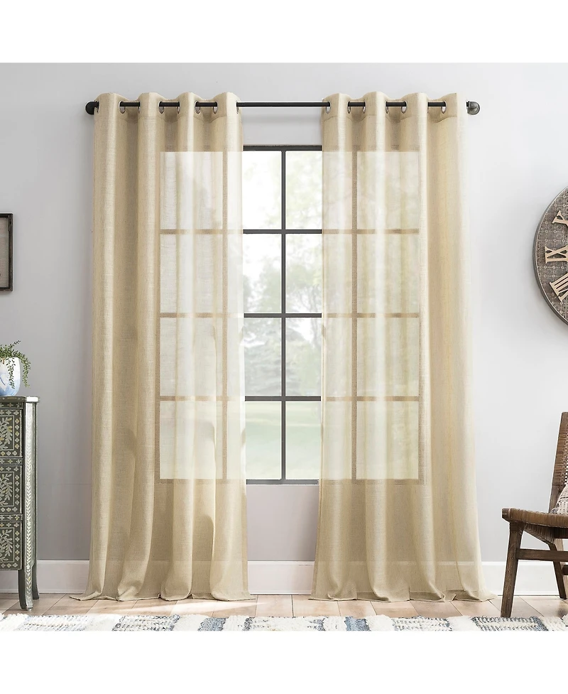 Slub Textured Linen Blend Grommet Top Curtain