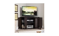 47-Inch Walnut Wood Corner Tv Stand Entertainment Center With Cabinets Storage Shelves