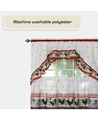 Kate Aurora Old Country Rooster Cottage Kitchen Curtain Tier & Swag Set