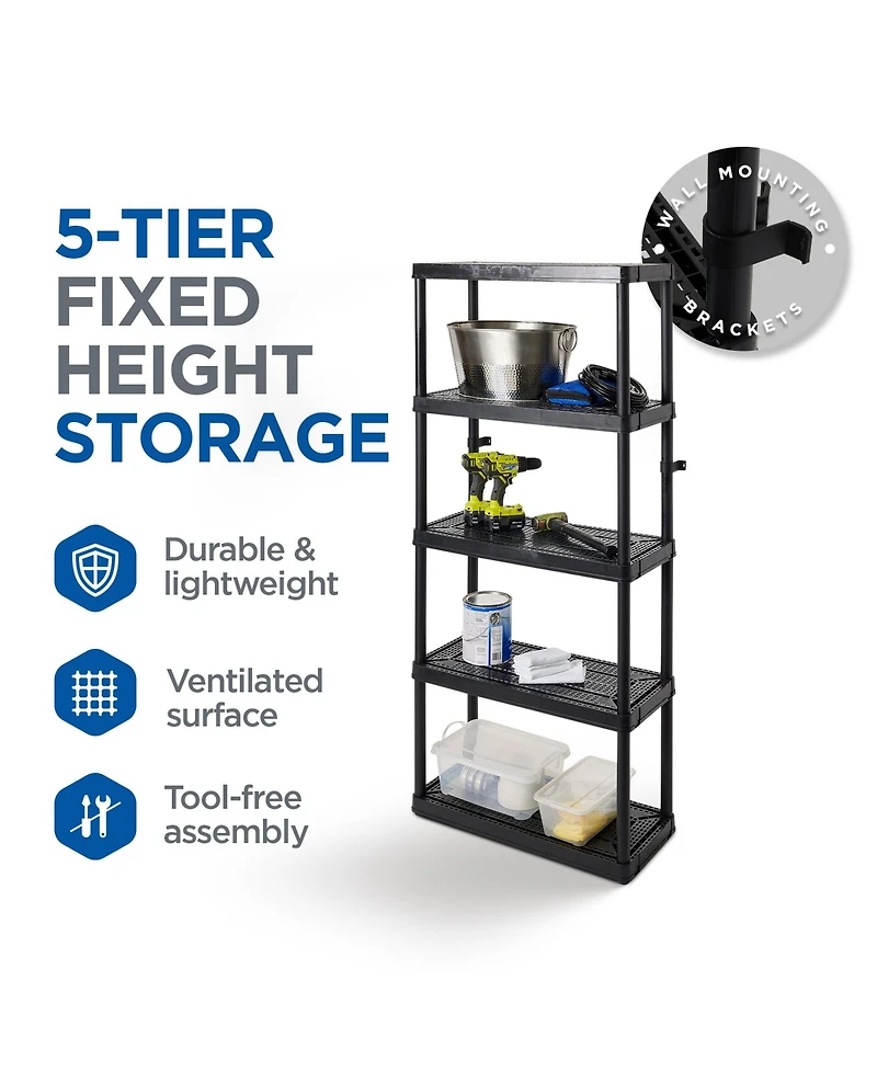 Gracious Living 5 Shelf Fixed Height Ventilated Medium Duty Storage Unit, Black